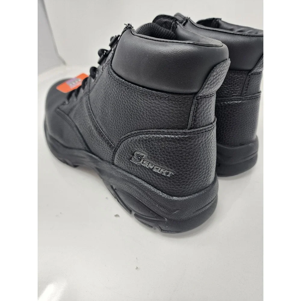 S Sport by Skechers Mens Elton Steel Toe Work Boots Black Faux Leather Size 9.5